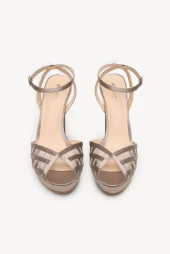 Hoss Intropia Saltos-Naiara. Sandália de salto de cetim Cinzento