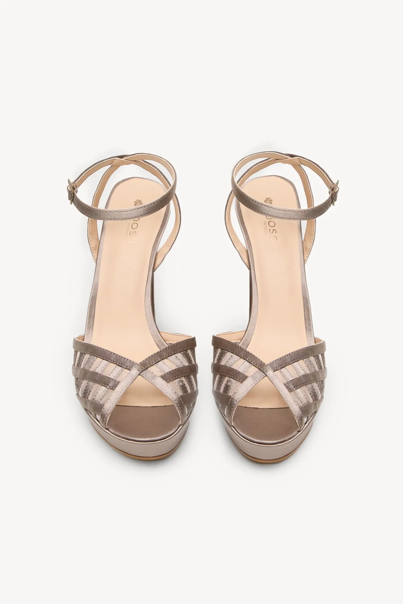 Hoss Intropia Saltos-Naiara. Sandália de salto de cetim Cinzento