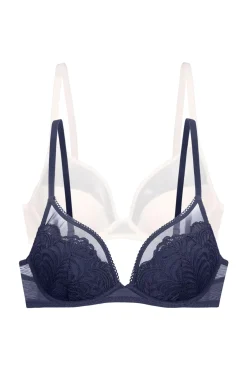 Dorina Roupa Interior-Pack com 2 sutiãs plunge com bojo Lincoln azul