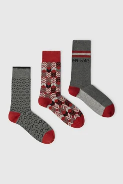 Pepe Jeans Meias-Pack de 3 meias geométricas cinzento