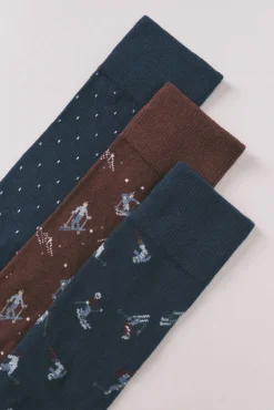 Women'secret Meias-Pack de 3 meias longas de esqui de algodão azul