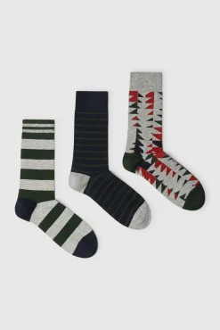 Pepe Jeans Roupa Interior-Pack de 3 pares de meias às riscas Natal verde