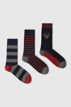 Pepe Jeans Roupa Interior-Pack de 3 pares de meias às riscas Natal azul