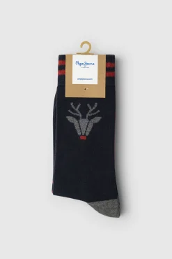 Pepe Jeans Roupa Interior-Pack de 3 pares de meias às riscas Natal azul