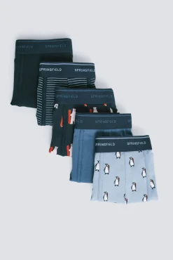 Springfield Roupa Interior-Pacote com 5 boxers de algodão estampados azul