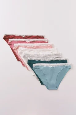 Women'secret Roupa Interior-Pacote com 7 cuecas clássicas de renda de algodão branco