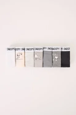 Women'secret Roupa Interior-Pacote com 7 cuecas largas de algodão multicoloridas do Snoopy estampado