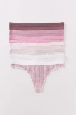 Women'secret Roupa Interior-Pacote com 7 tangas de algodão estampado rosa branco