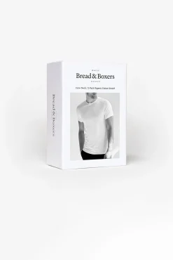 Bread & Boxers T-Shirts-Pacote de 2 camisetas elásticas brancas de algodão orgânico com gola caixa branco