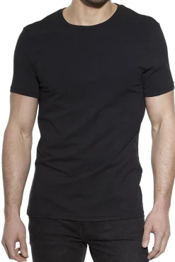 Bread & Boxers T-Shirts-Pacote de 2 camisetas elásticas gola caixa de algodão orgânico com gola redonda preto