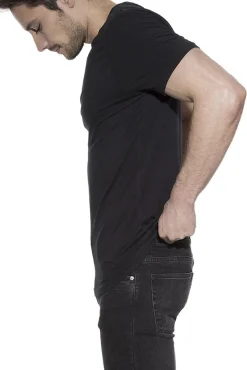 Bread & Boxers T-Shirts-Pacote de 2 camisetas elásticas gola caixa de algodão orgânico com gola redonda preto