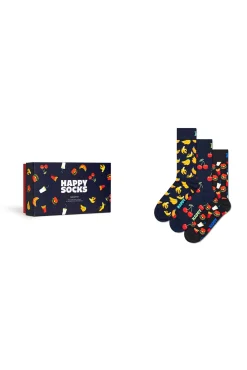 Happy Socks Meias|Meias-Pacote de 3 meias com comida azul
