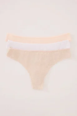 Women'secret Roupa Interior-Pacote de 3 tangas de algodão orgânico branco