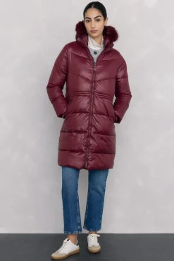 Pedro del Hierro Casacos|Acolchoados E Agasalhos-Parka comprida capuz Bordeaux