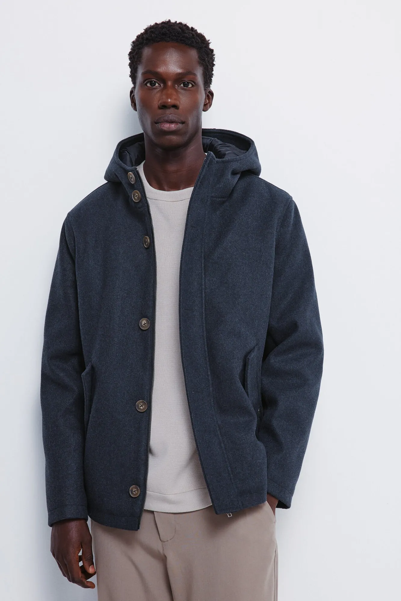 Springfield Sobretudos-Parka curta com efeito de lã azul