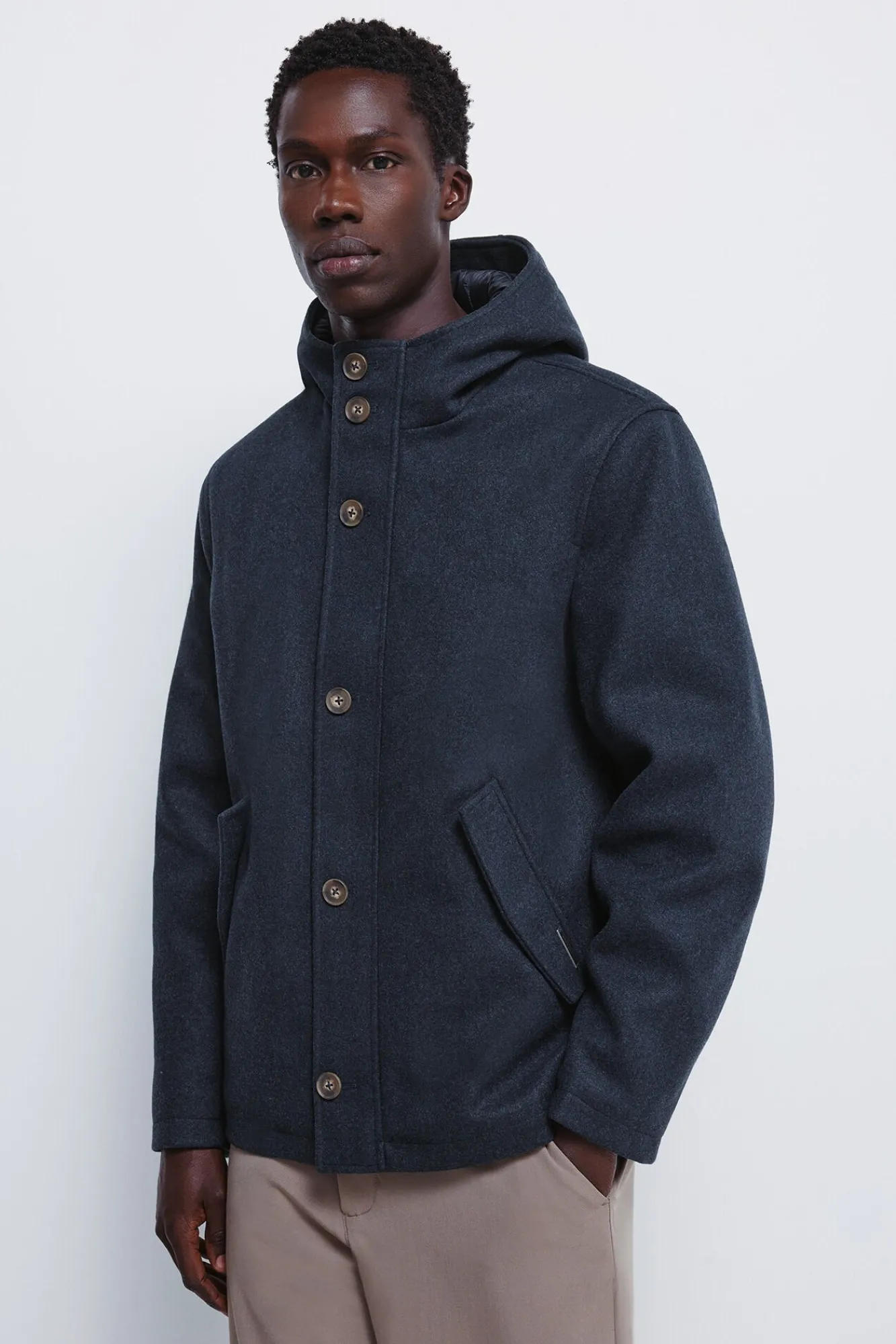 Springfield Sobretudos-Parka curta com efeito de lã azul