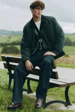 Springfield Sobretudos-Parka curta com gola de veludo cotelê azul