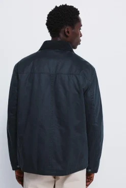 Springfield Sobretudos-Parka curta com gola de veludo cotelê azul