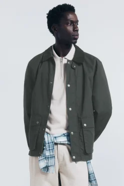 Springfield Sobretudos-Parka curta de gola veludo Caqui escuro