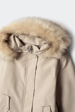 Springfield Kids Sobretudo-Parka de pele com capuz para menina castanho