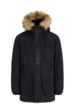 Jack & Jones Sobretudos-Parka longa acolchoada com capuz de pele preto