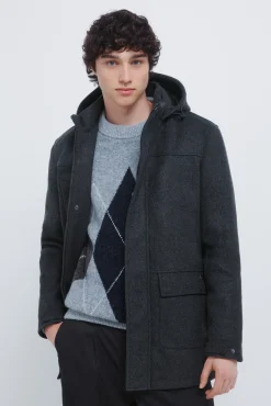 Springfield Sobretudos-Parka longa com efeito de lã cinzento