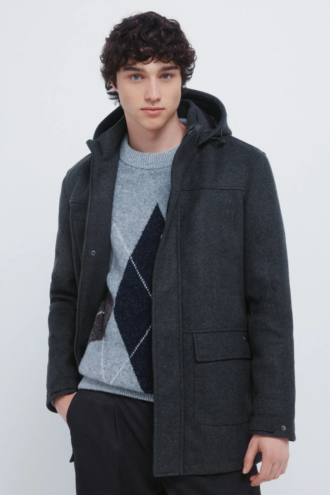 Springfield Sobretudos-Parka longa com efeito de lã cinzento