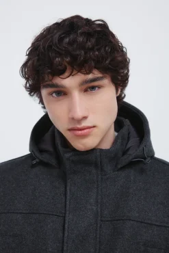 Springfield Sobretudos-Parka longa com efeito de lã cinzento