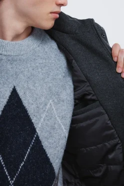 Springfield Sobretudos-Parka longa com efeito de lã cinzento