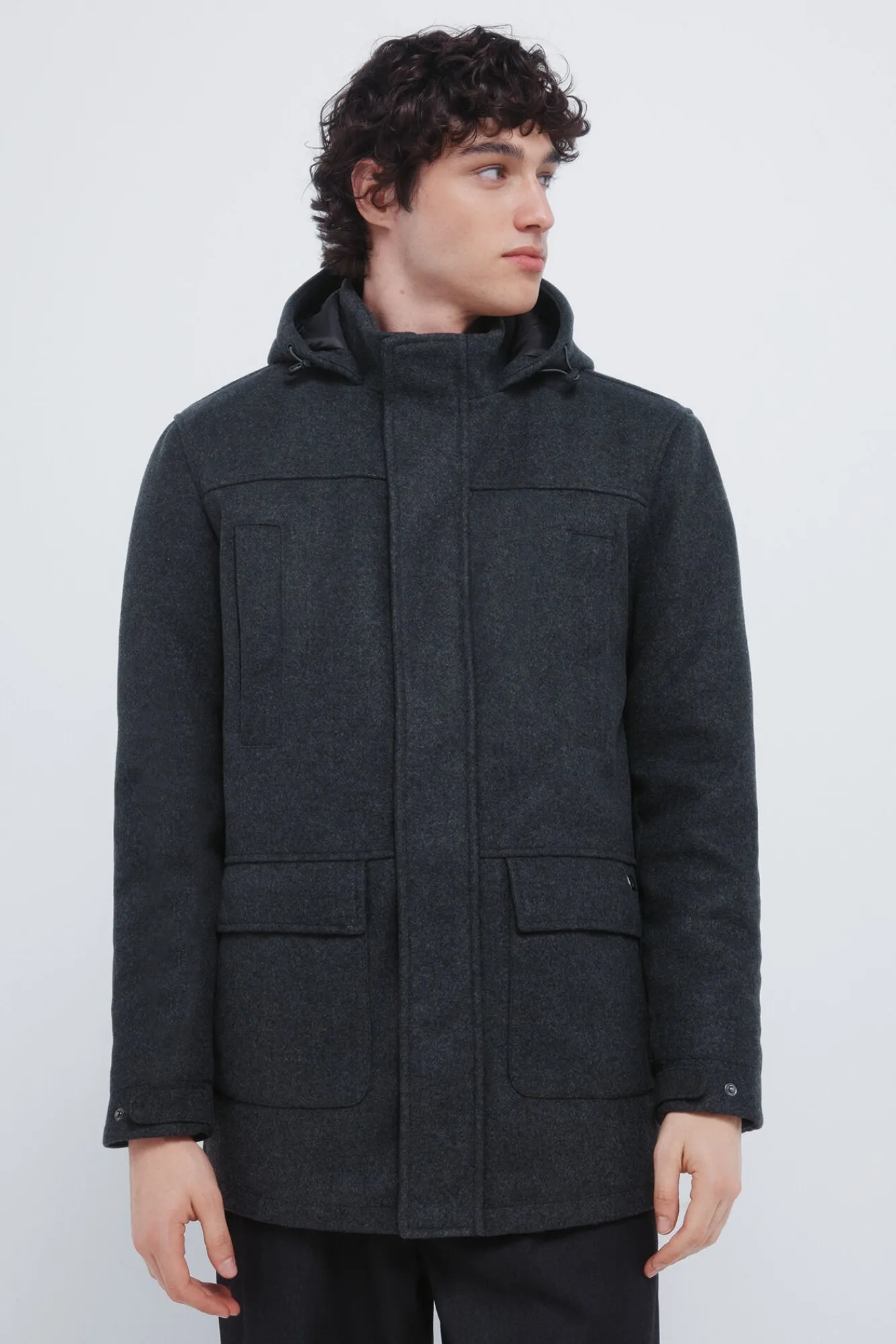 Springfield Sobretudos-Parka longa com efeito de lã cinzento