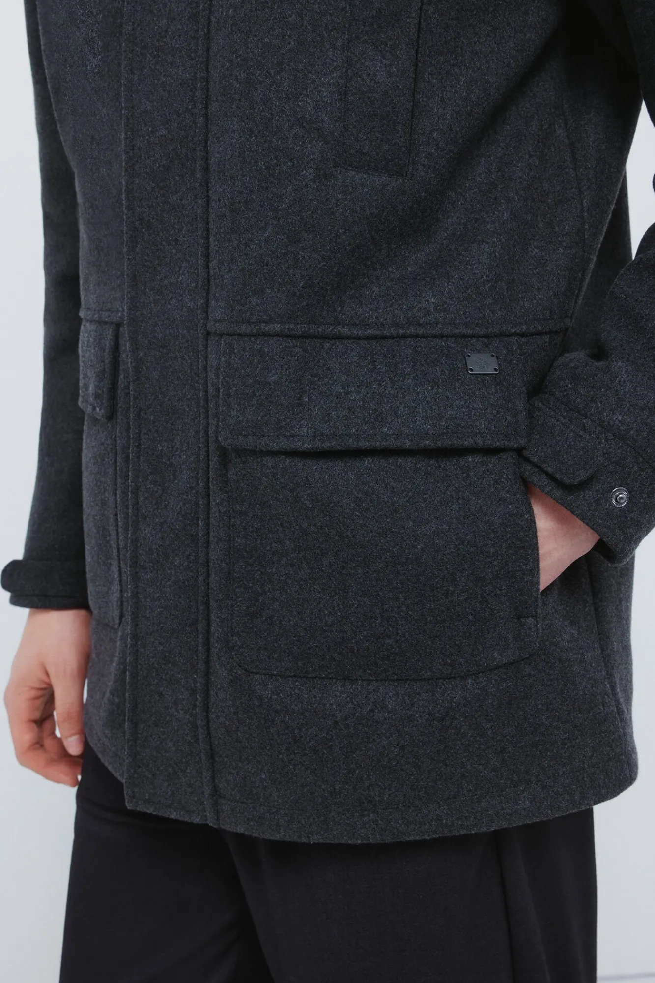 Springfield Sobretudos-Parka longa com efeito de lã cinzento