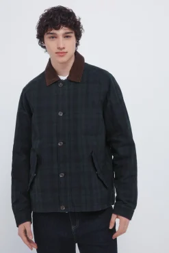 Springfield Sobretudos-Parka xadrez com gola de veludo cotelê verde