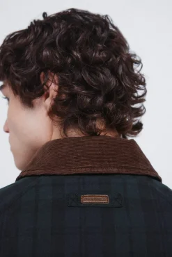 Springfield Sobretudos-Parka xadrez com gola de veludo cotelê verde