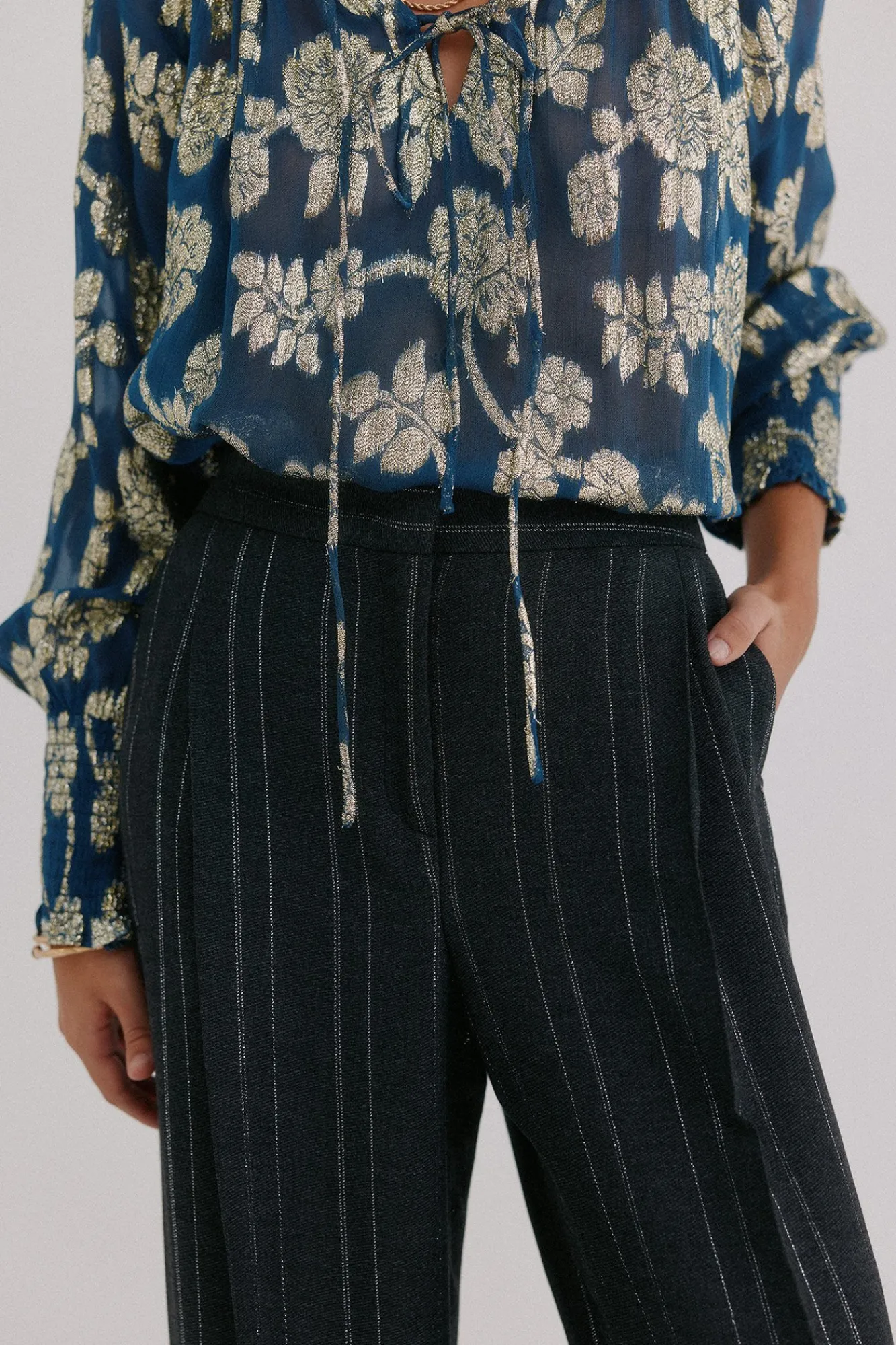 Hoss Intropia Calças-Pietra. Riscas calça Cinzento