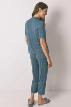 Women'secret Pijamas-Pijama camisa capri de viscose verde