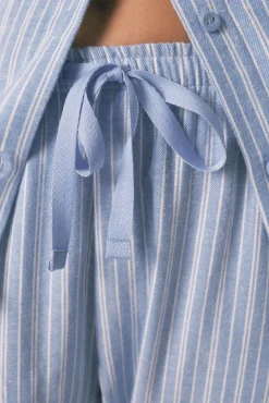 Women'secret Pijamas-Pijama camisa às riscas, 100% algodão azul