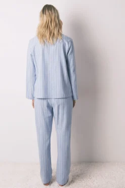 Women'secret Pijamas-Pijama camisa às riscas, 100% algodão azul