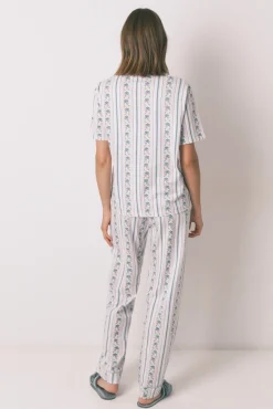 Women'secret Pijamas-Pijama camiseiro capri riscas 100% algodão bege