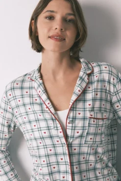 Women'secret Pijamas-Pijama camiseiro com xadrez verde estampado
