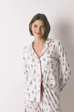 Women'secret Pijamas-Pijama camiseiro com estampado de Natal branco bege