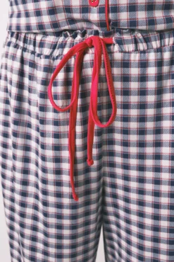 Women'secret Pijamas-Pijama camiseiro comprido malha suave xadrez azul