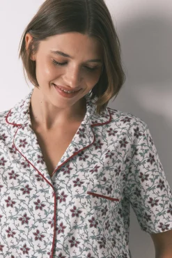 Women'secret Pijamas-Pijama camiseiro de algodão com estampa floral bege