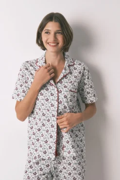 Women'secret Pijamas-Pijama camiseiro de algodão com estampa floral bege