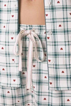 Women'secret Pijamas-Pijama camiseiro de algodão xadrez verde