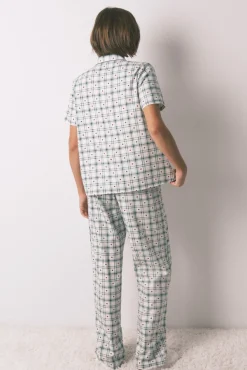 Women'secret Pijamas-Pijama camiseiro de algodão xadrez verde