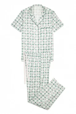 Women'secret Pijamas-Pijama camiseiro de algodão xadrez verde