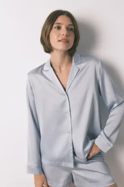 Women'secret Pijamas-Pijama camiseiro de cetim azul