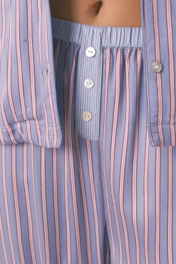 Women'secret Pijamas-Pijama camiseiro longa de cetim com estampa riscas azul