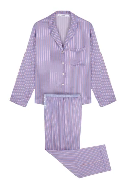Women'secret Pijamas-Pijama camiseiro longa de cetim com estampa riscas azul