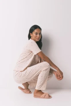 Women'secret Pijamas-Pijama camiseiro longo 100% algodão com estampa floral rosa